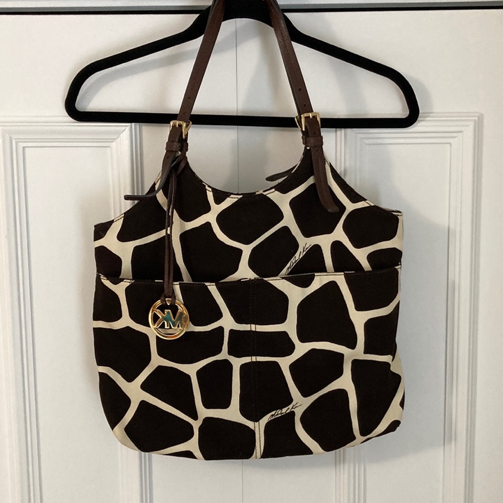 Michael Kors Brown and Cream Tote Bag giraffe print. Retired from Michael Kors.